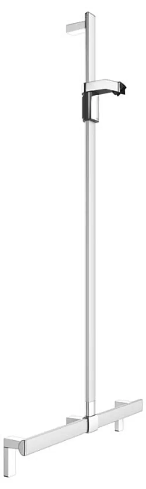 Duschhandlauf von Keuco mit gerader Form, bestehend aus einem vertikalen Stab und einem länglichen Quergriff, montiert an einer Wand.